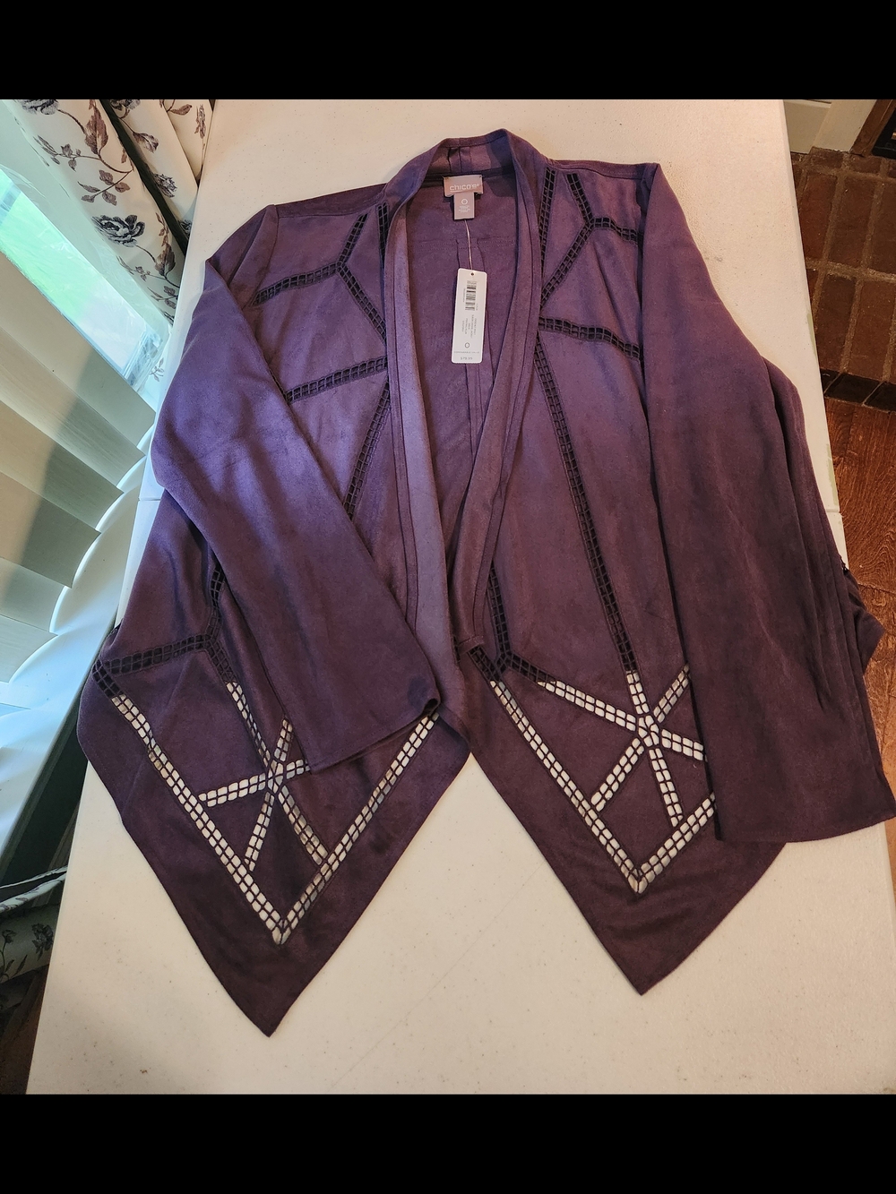 Chico's Purple Open-Front Suede-Look Jacket with Geometric Stud Detail